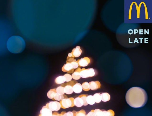 麦当劳创意广告,用光斑效果来表达「晚间营业」的主题